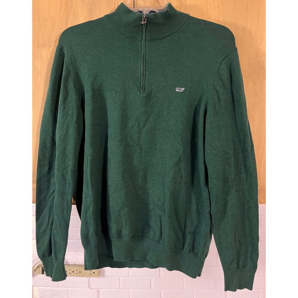 Vineyard Vines 1/4 Zip Pullover Men Medium Green Cotton Whale Logo Sweater